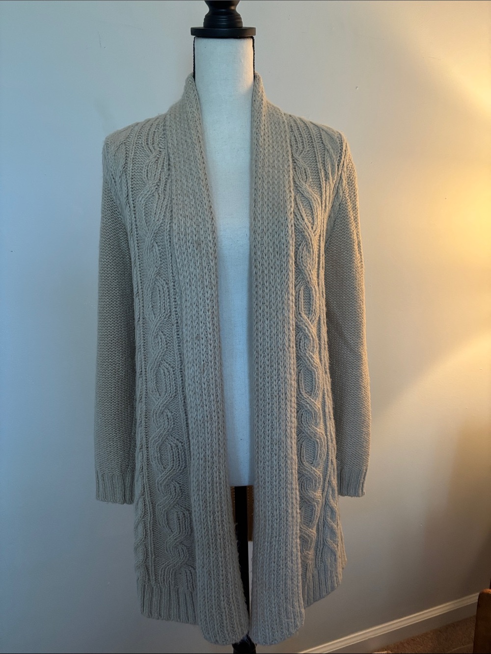 Open-Front Cable Knit Cardigan Sweater - Cream